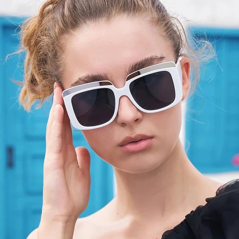 Luxury oversized square sunglasses with UV400 protection, featuring a modern hybrid frame design and gradient lenses