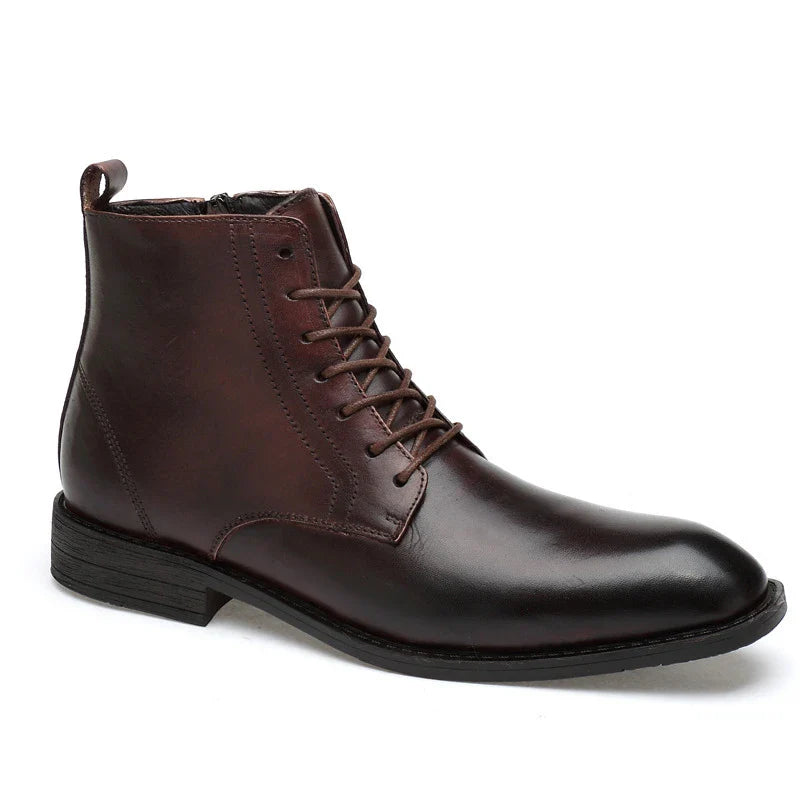 Sophisticated men's high-top business boots in premium British leather with a pointed toe and rubber soles for durability and traction