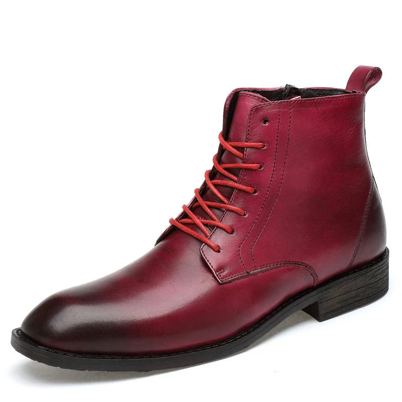 Sophisticated men's high-top business boots in premium British leather with a pointed toe and rubber soles for durability and traction