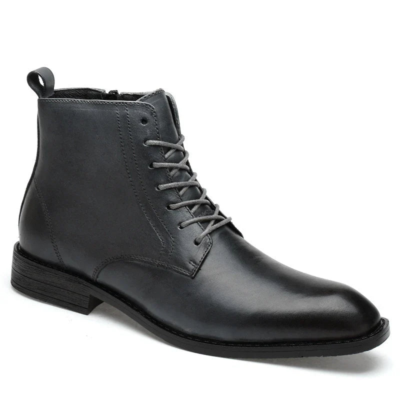 Sophisticated men's high-top business boots in premium British leather with a pointed toe and rubber soles for durability and traction