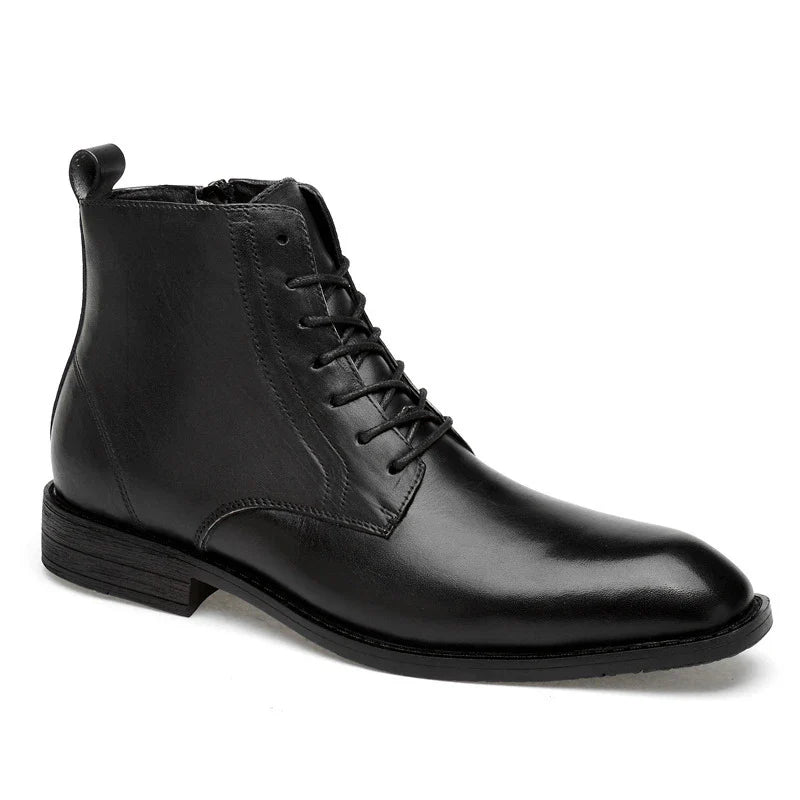 Sophisticated men's high-top business boots in premium British leather with a pointed toe and rubber soles for durability and traction