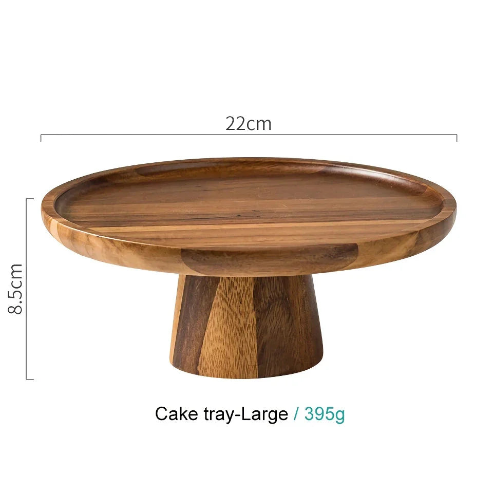 Creative Acacia Wood High-Foot Cake Plate and Dessert Display Stand in natural wood finish