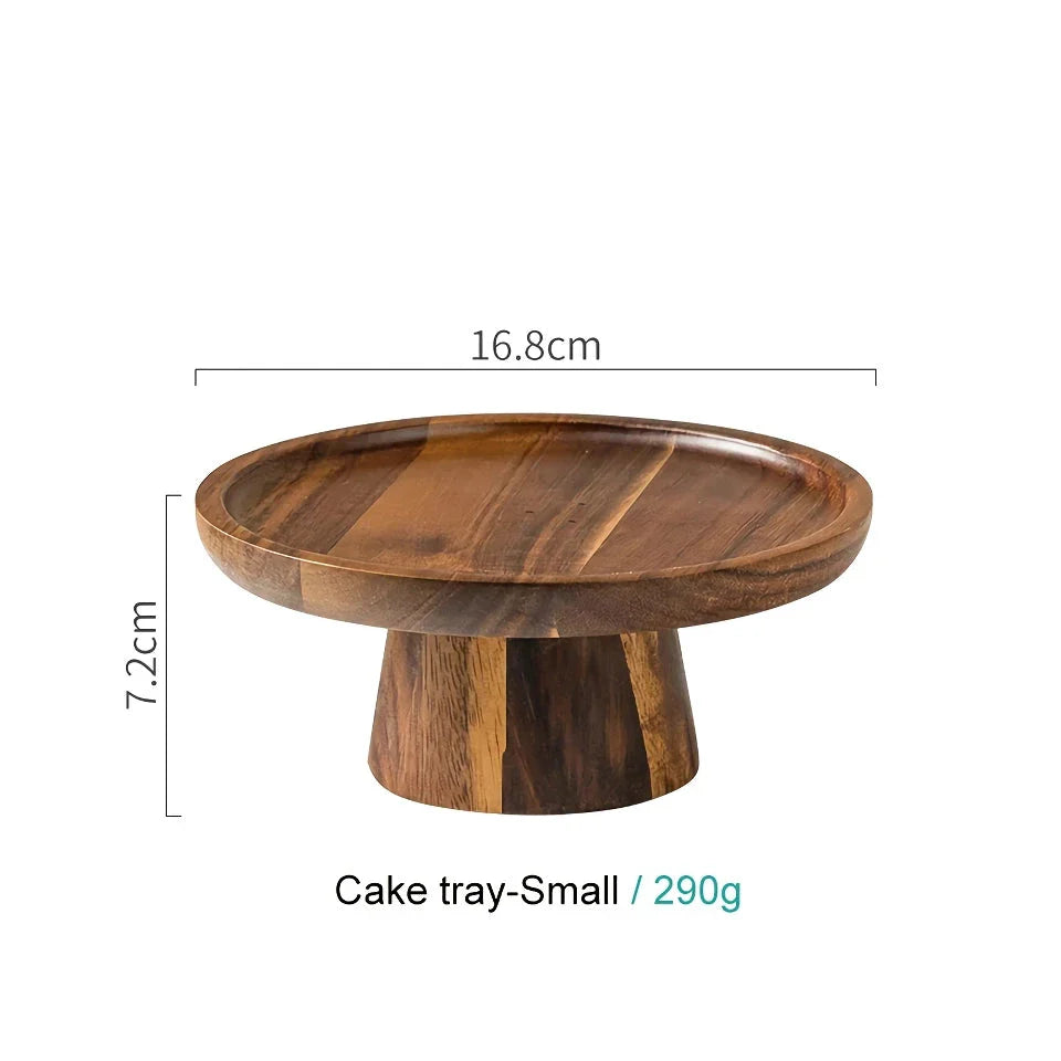 Creative Acacia Wood High-Foot Cake Plate and Dessert Display Stand in natural wood finish