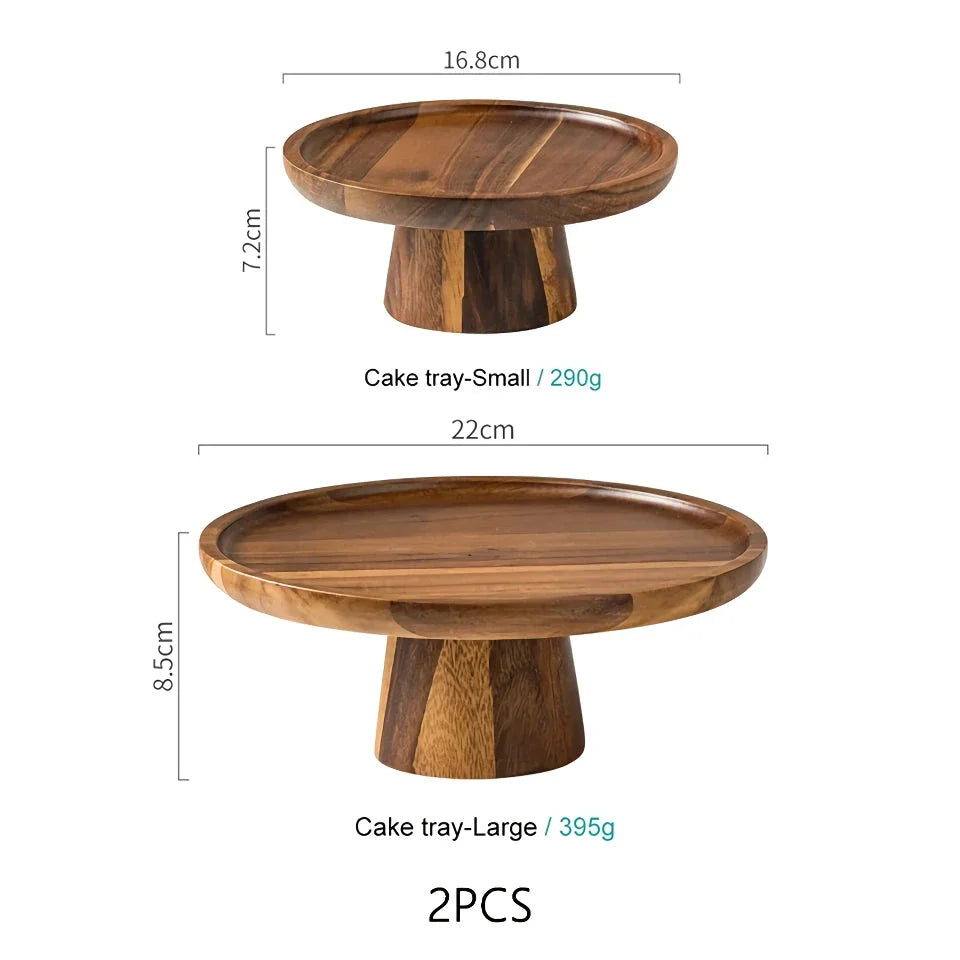 Creative Acacia Wood High-Foot Cake Plate and Dessert Display Stand in natural wood finish