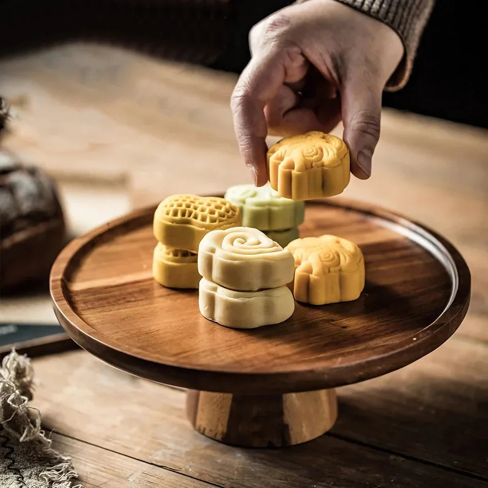 Creative Acacia Wood High-Foot Cake Plate and Dessert Display Stand in natural wood finish
