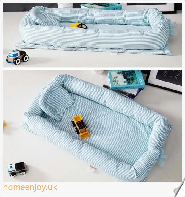 Dismountable Portable Toddler Travel Bed in various colours, featuring a comfortable sleep surface and durable, waterproof design