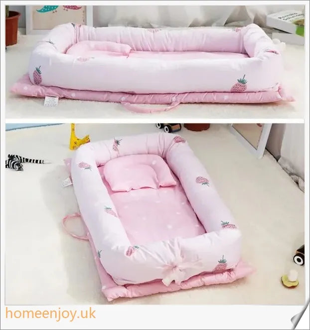 Dismountable Portable Toddler Travel Bed in various colours, featuring a comfortable sleep surface and durable, waterproof design