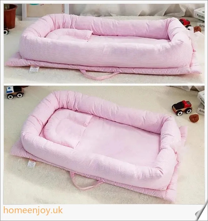Dismountable Portable Toddler Travel Bed in various colours, featuring a comfortable sleep surface and durable, waterproof design