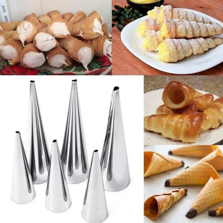 Set of 5 stainless steel croissant baking tubes for making flaky, buttery pastries at home