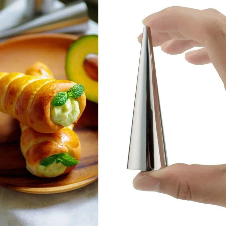 Set of 5 stainless steel croissant baking tubes for making flaky, buttery pastries at home