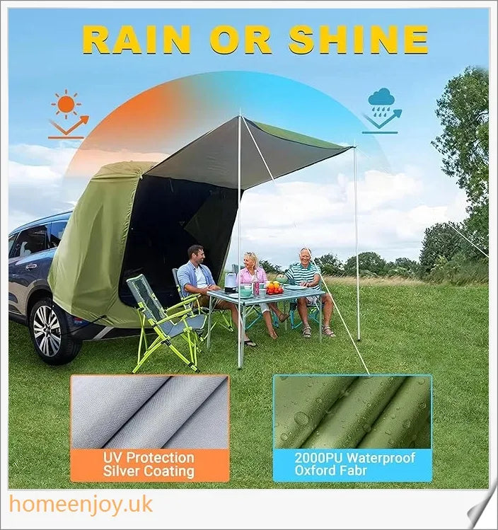 Weatherproof and versatile car trunk extension tent for outdoor adventures, with dual-layer design and secure magnetic fit