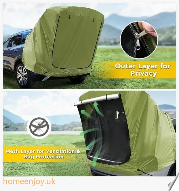 Weatherproof and versatile car trunk extension tent for outdoor adventures, with dual-layer design and secure magnetic fit