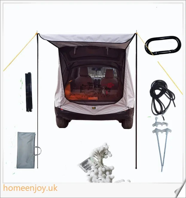 Weatherproof and versatile car trunk extension tent for outdoor adventures, with dual-layer design and secure magnetic fit