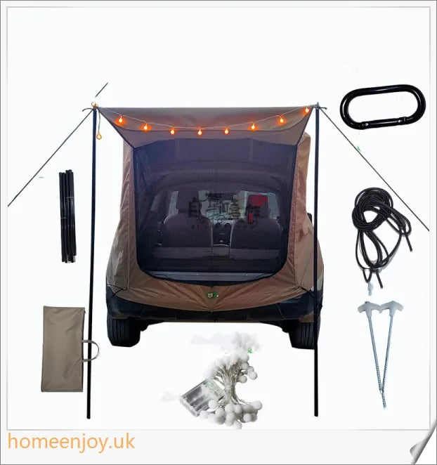 Weatherproof and versatile car trunk extension tent for outdoor adventures, with dual-layer design and secure magnetic fit