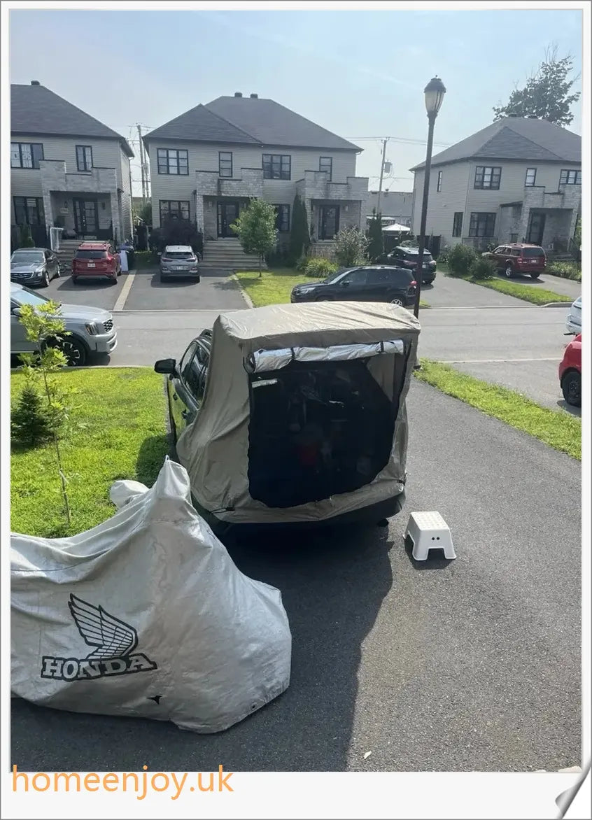 Weatherproof and versatile car trunk extension tent for outdoor adventures, with dual-layer design and secure magnetic fit