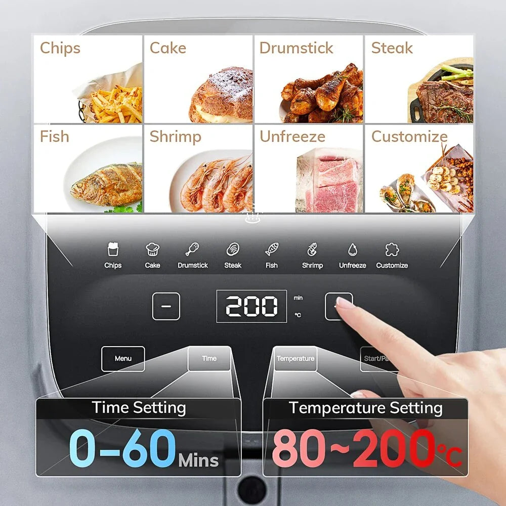 5L family-size air fryer with touch control, nonstick basket, and visible window for healthy and efficient cooking