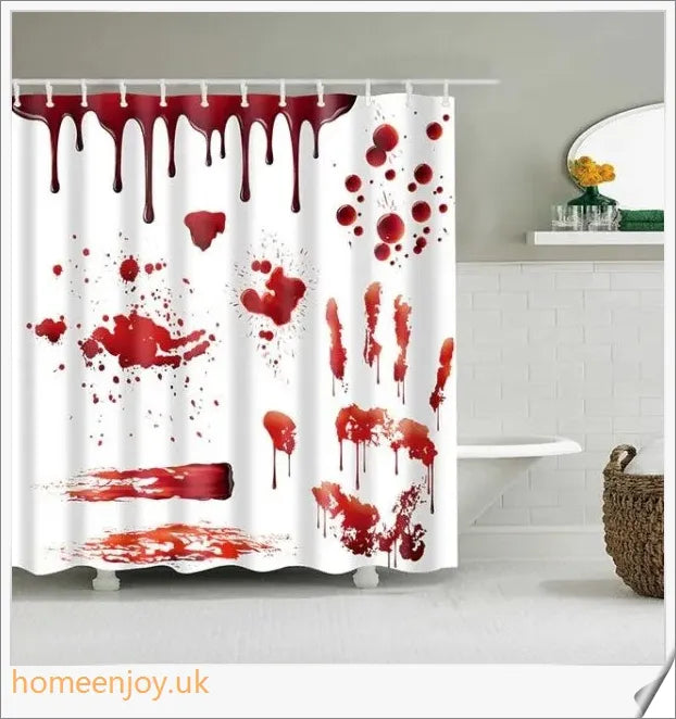 Bloody colour changing bath mat that turns a shocking red when wet, creating a terrifying bathroom scene