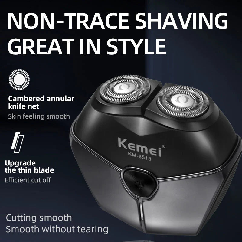 Men's Electric Shaver with dual floating heads, wet and dry shaving capabilities, and long-lasting rechargeable battery