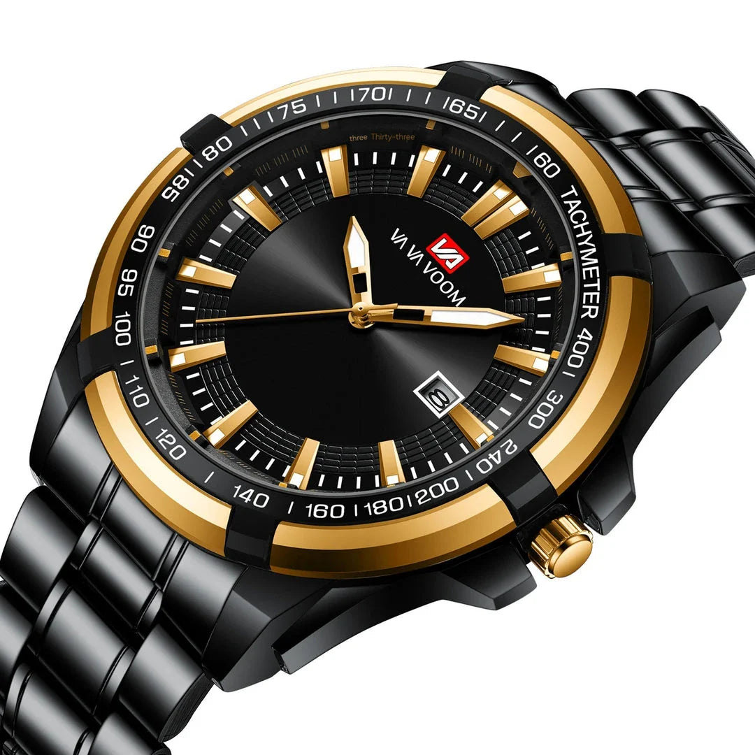 A stylish steel belt watch with a luminous dial and a durable chain, embodying British elegance and quality