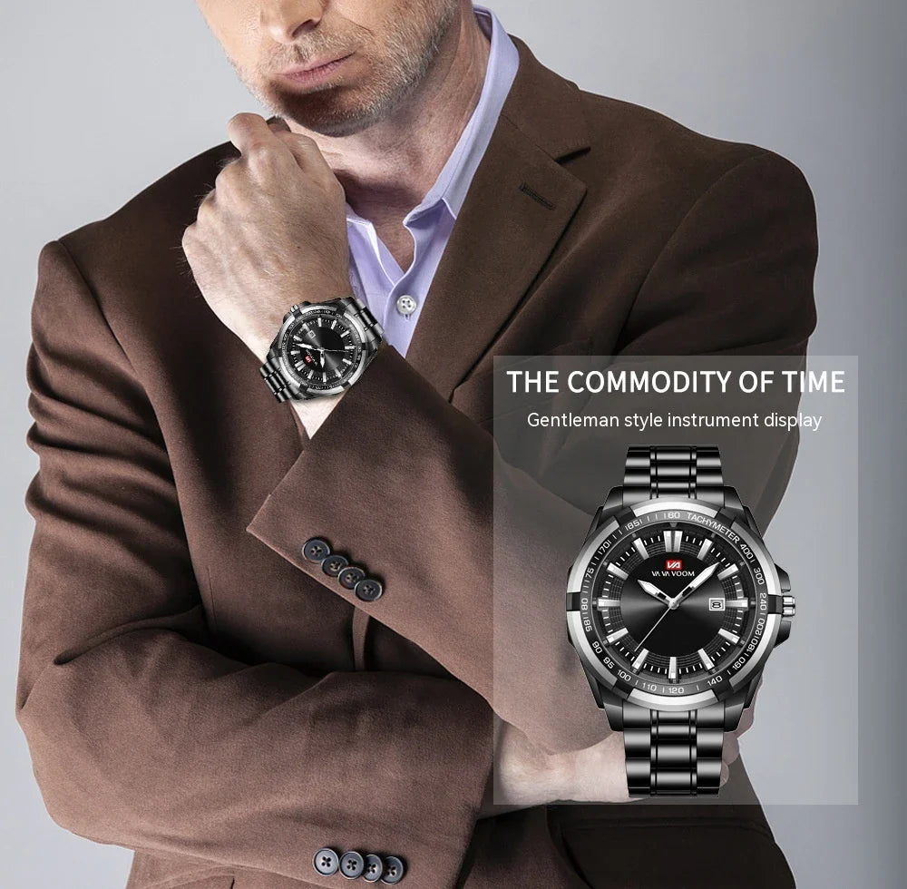 A stylish steel belt watch with a luminous dial and a durable chain, embodying British elegance and quality
