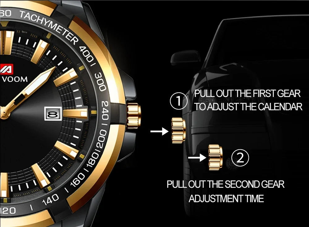 A stylish steel belt watch with a luminous dial and a durable chain, embodying British elegance and quality