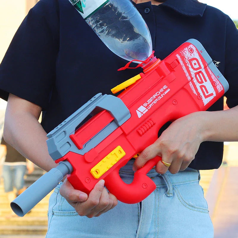 High-powered P90 electric water gun with long range and large capacity for outdoor summer fun