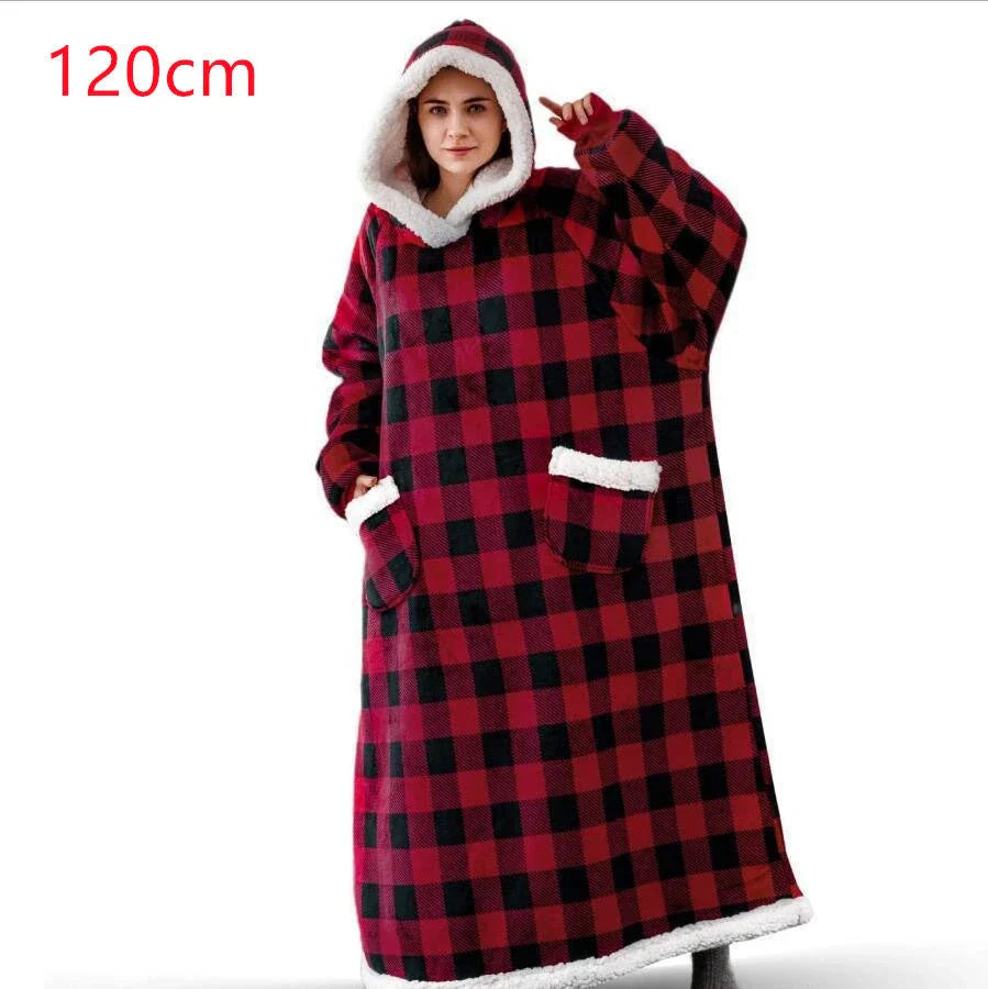 Cozy TV Hoodie Blanket in various colors, including pink, black, navy blue, wine red, and grey, with convenient pockets for relaxing at home