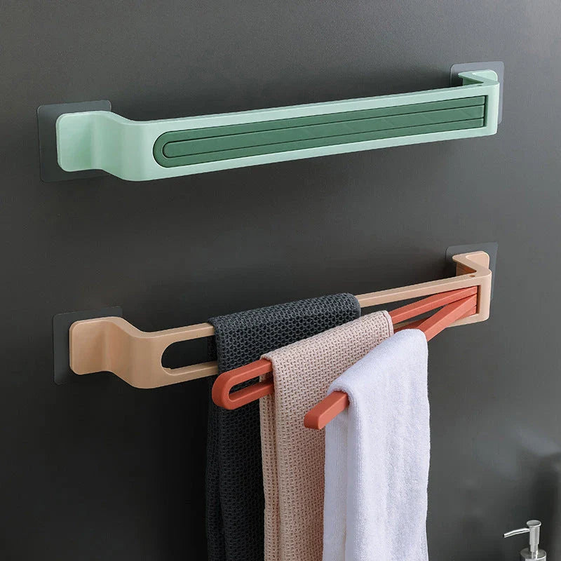 Versatile Towel Organizer with rotating arm, space-saving folding design, and durable plastic construction available in multiple colors