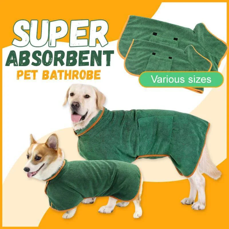 Absorbent pet drying robe with adjustable waist wrap, made of premium microfiber and terry cloth for quick drying and comfort