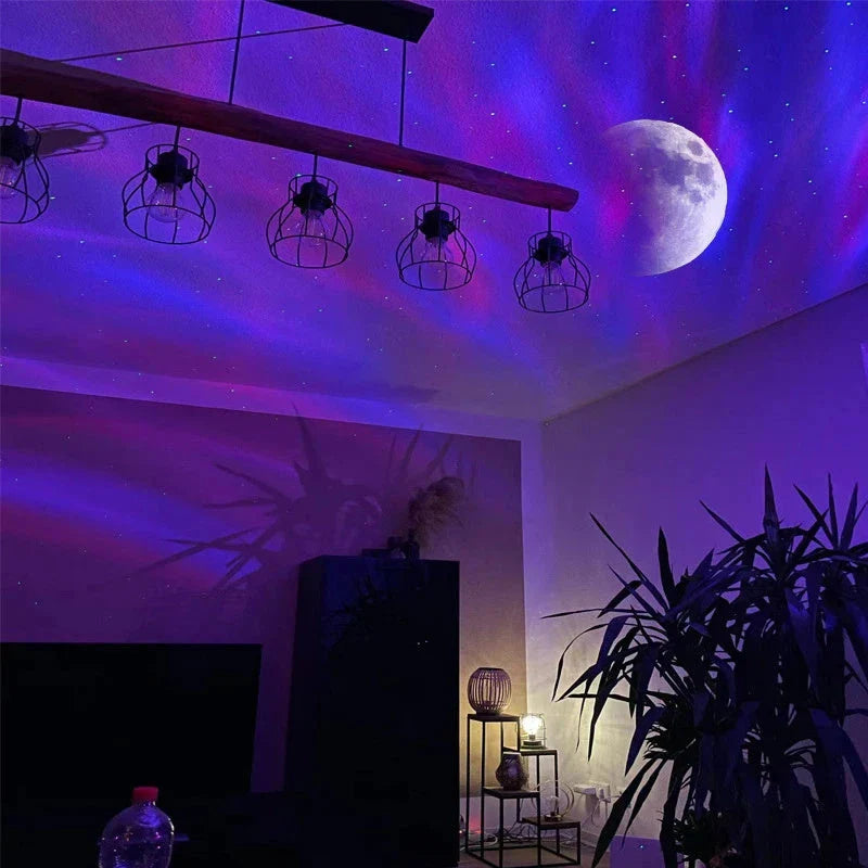 Enchanting Aurora Borealis Galaxy Night Light with Northern Lights projection, moon, and twinkling stars for cozy home decor