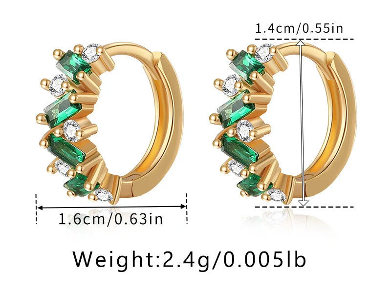 Elegant leaf design zircon emerald ear clips in 18K gold