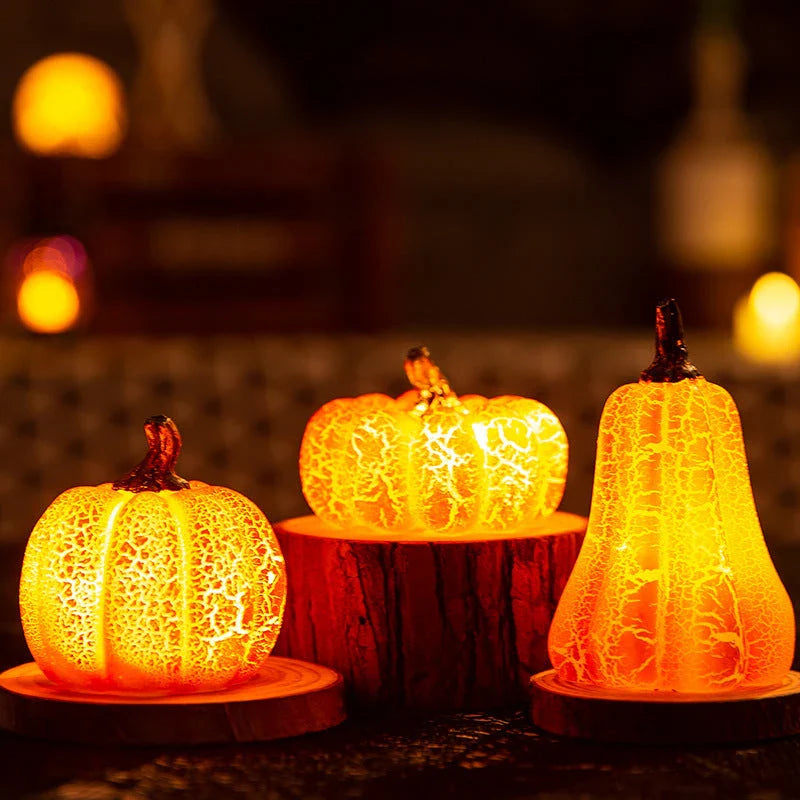 A realistic-looking LED pumpkin lantern with intricate cracks and textures, creating a mesmerizing Halloween decoration.