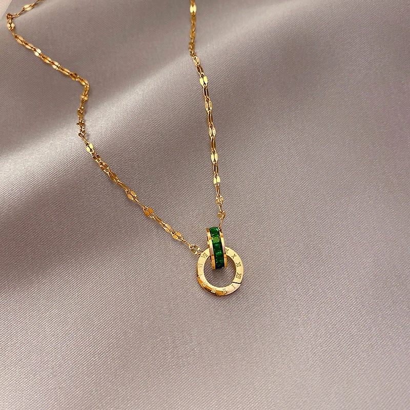 Elegant titanium steel clavicle chain necklace with diamond pendant