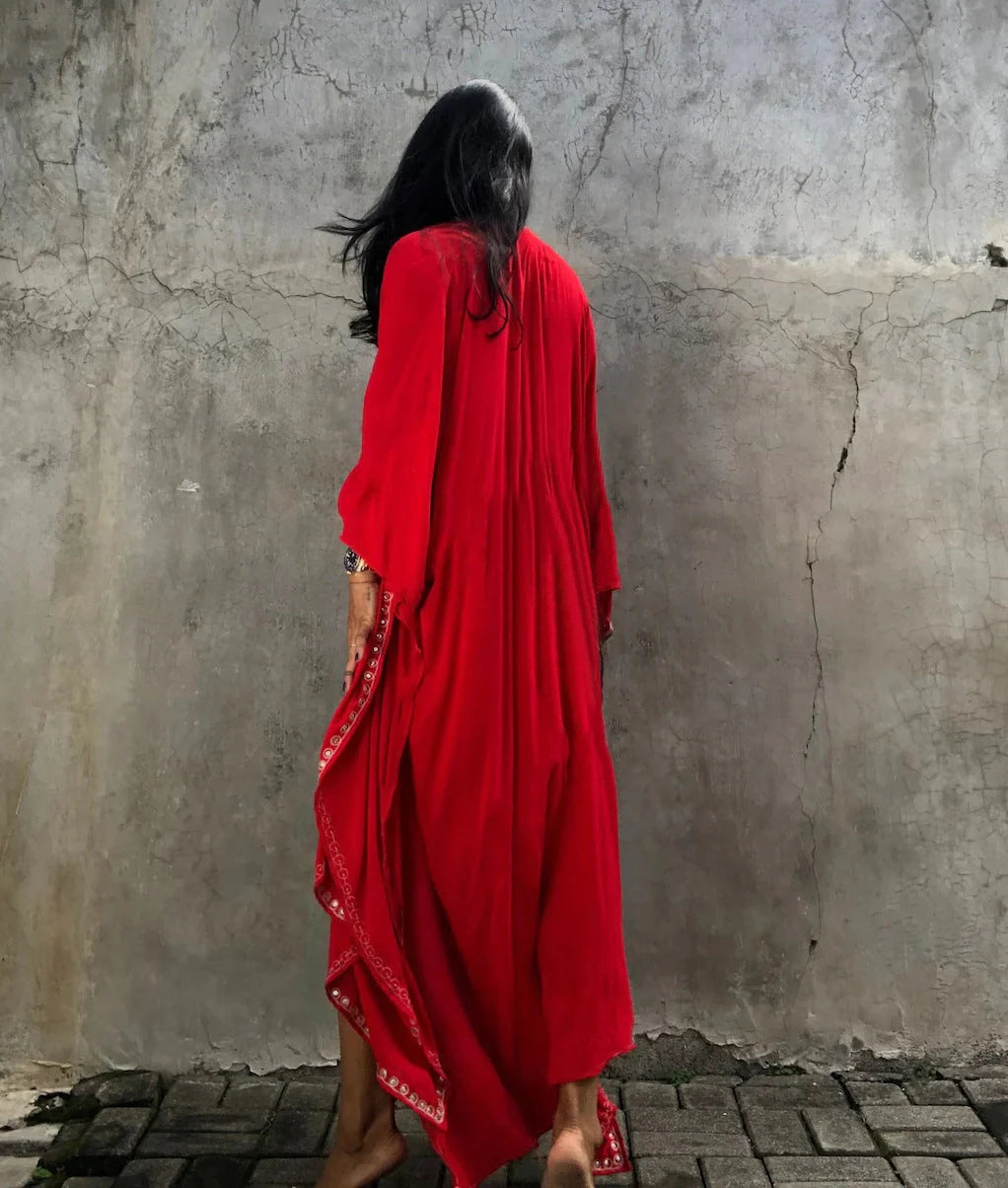Stylish rayon embroidered beach cover-up with sun protection in various colors