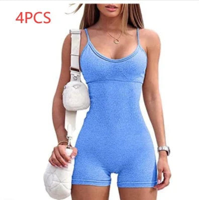Stylish spaghetti strap workout jumpsuit for women in various vibrant colors