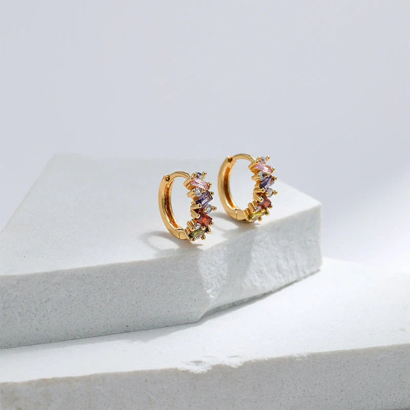 Elegant leaf design zircon emerald ear clips in 18K gold