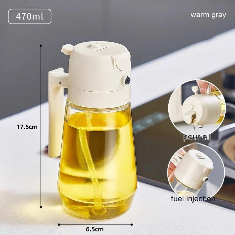 Premium 470mL glass oil sprayer with dual mist and pour functionality, ideal for cooking, baking, and grilling