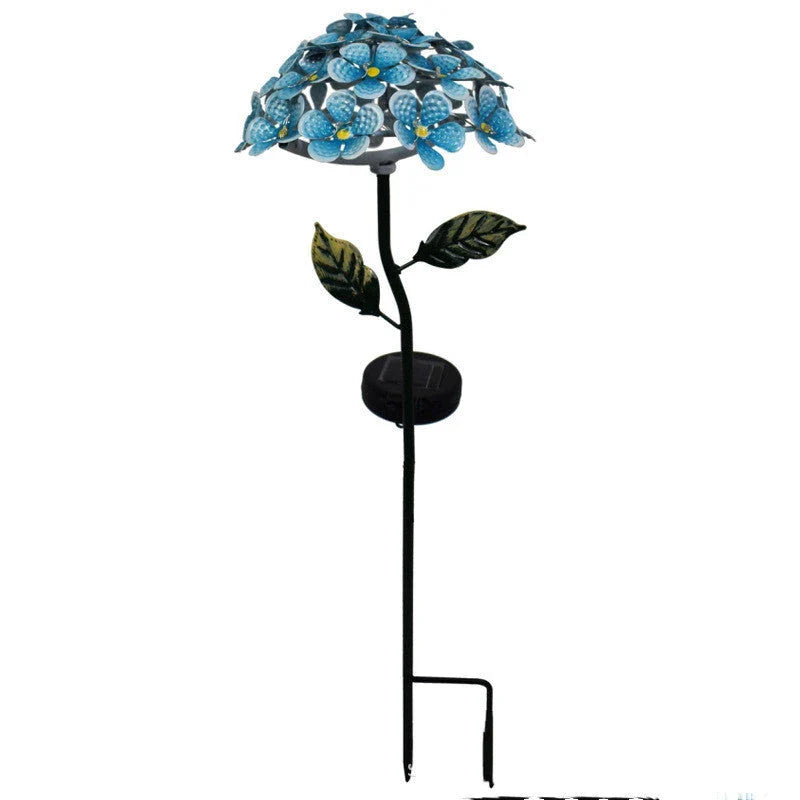 Solar-powered hydrangea garden lights in various colors placed outdoors to provide ambient lighting