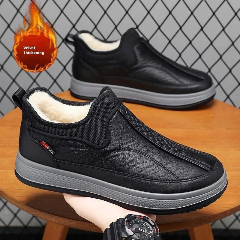 Cozy winter snow boots with fleece lining, round toe, and non-slip rubber sole for warmth and traction in cold weather