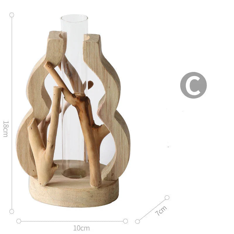 Handcrafted wooden vase with glass container for hydroponic floral displays and home decor