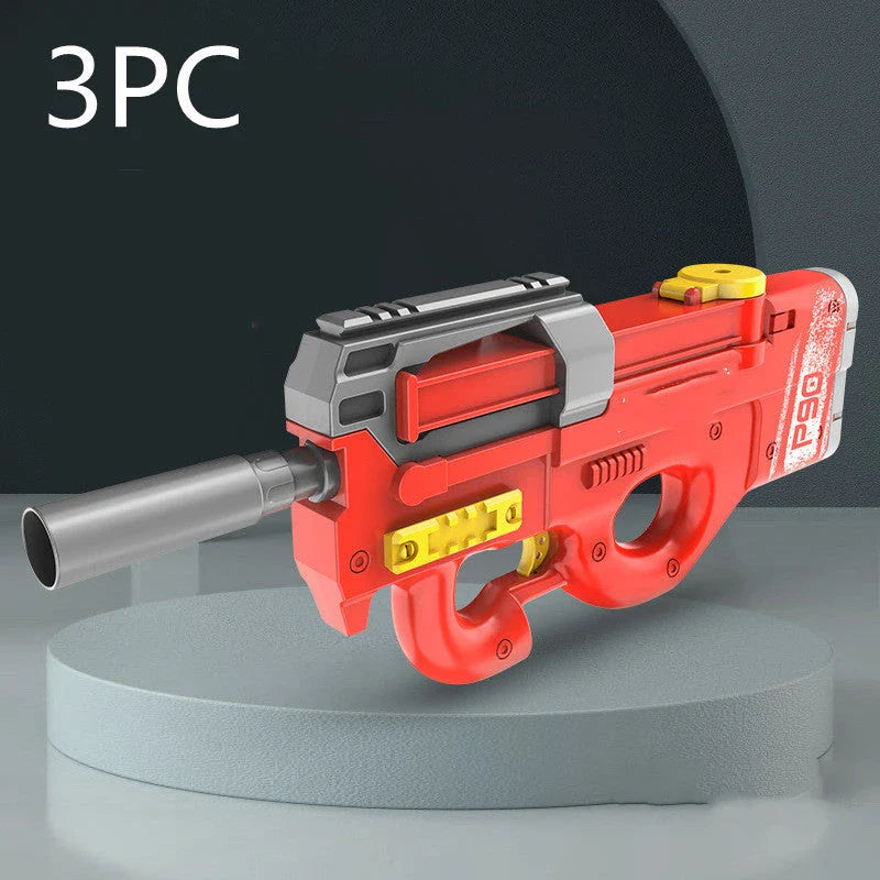 High-powered P90 electric water gun with long range and large capacity for outdoor summer fun