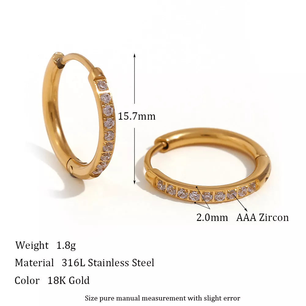 Women's titanium steel zircon earrings with electroplating, available in gold and steel finishes