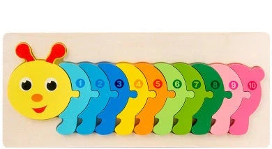 A charming wooden puzzle featuring a variety of cartoon animal designs, including a steamship, aircraft, dinosaur, and more.