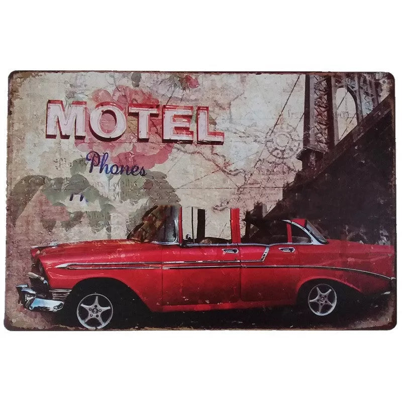 Retro tin painting metal craft with car and motorcycle design, 20*30cm