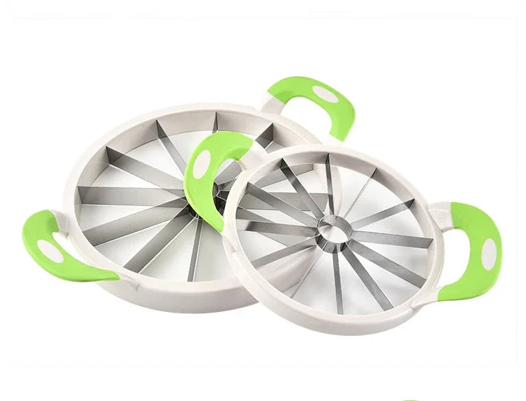 Premium stainless steel watermelon slicer with non-slip handles for quick, safe, and effortless watermelon cutting