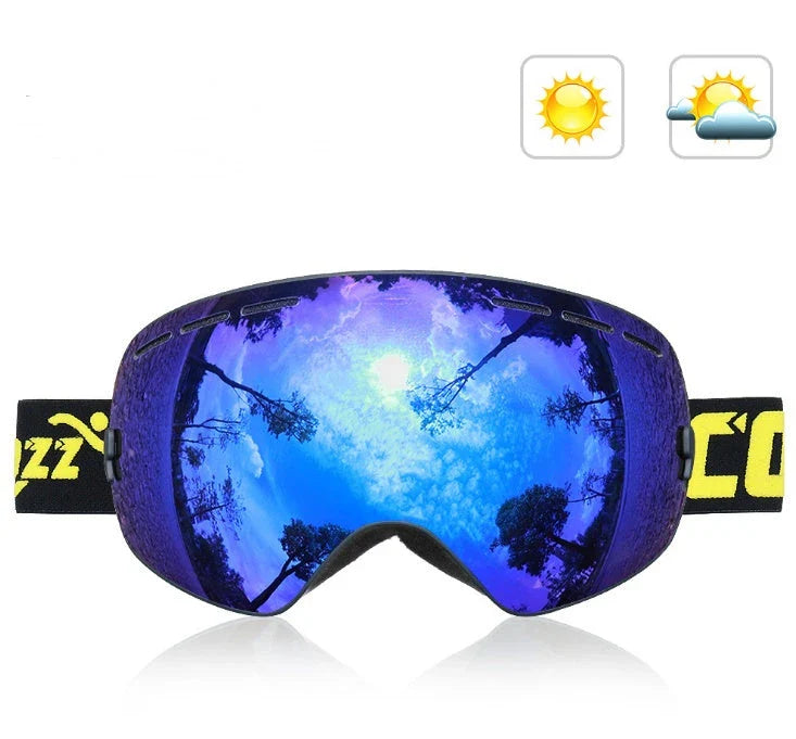 Premium ski goggles with dual-layer anti-fog lens and adjustable strap for comfortable, secure fit