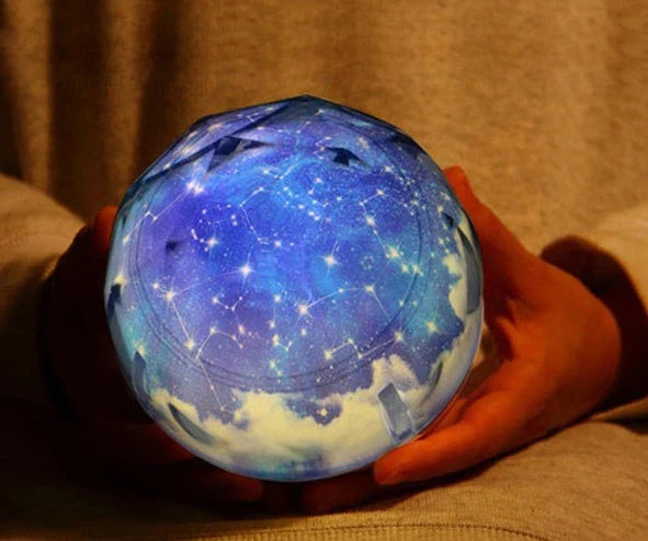 Galaxy Projection Lamp casting mesmerizing celestial imagery in a cozy home setting