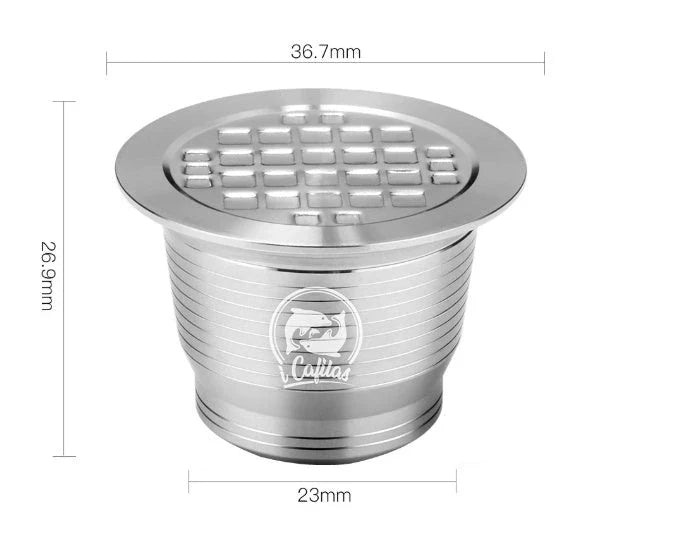 Premium stainless steel coffee capsule shells with a sleek square design, perfect for home, office, and cafe use.