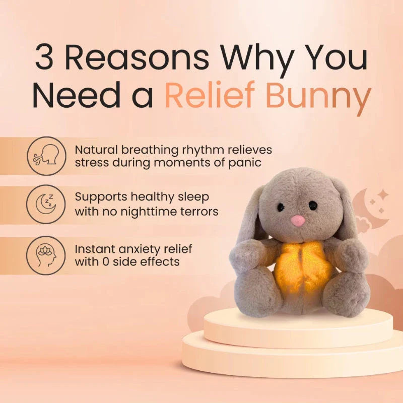 Soothing and relaxing plush breathing bunny toy with calming lights and music to help babies and toddlers sleep