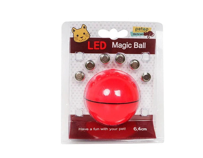 Robotic ball with LED lights and automatic 360-degree rotation, designed to captivate and entertain cats